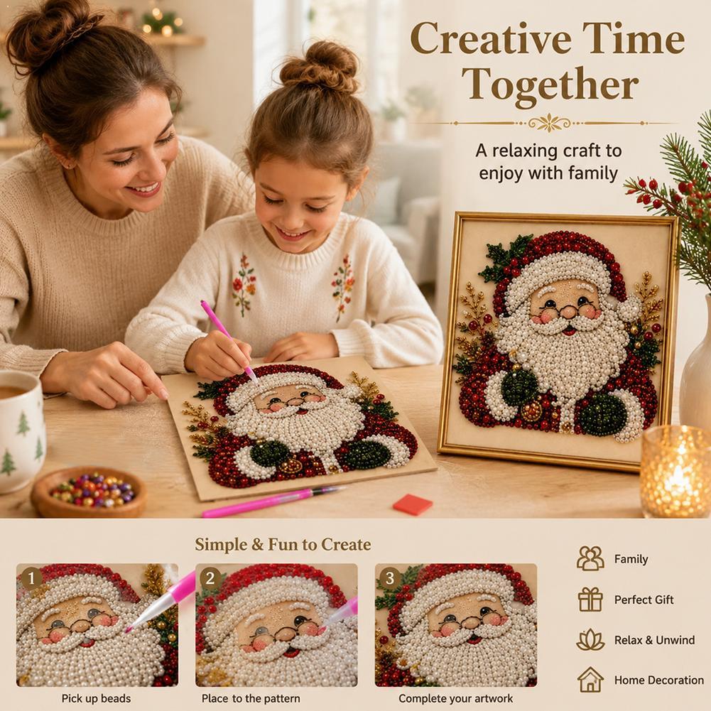 Art Craft Kit - クリスマス サンタクロース パールアート DIYキット 額入りビーズ刺繍クラフト 壁飾り