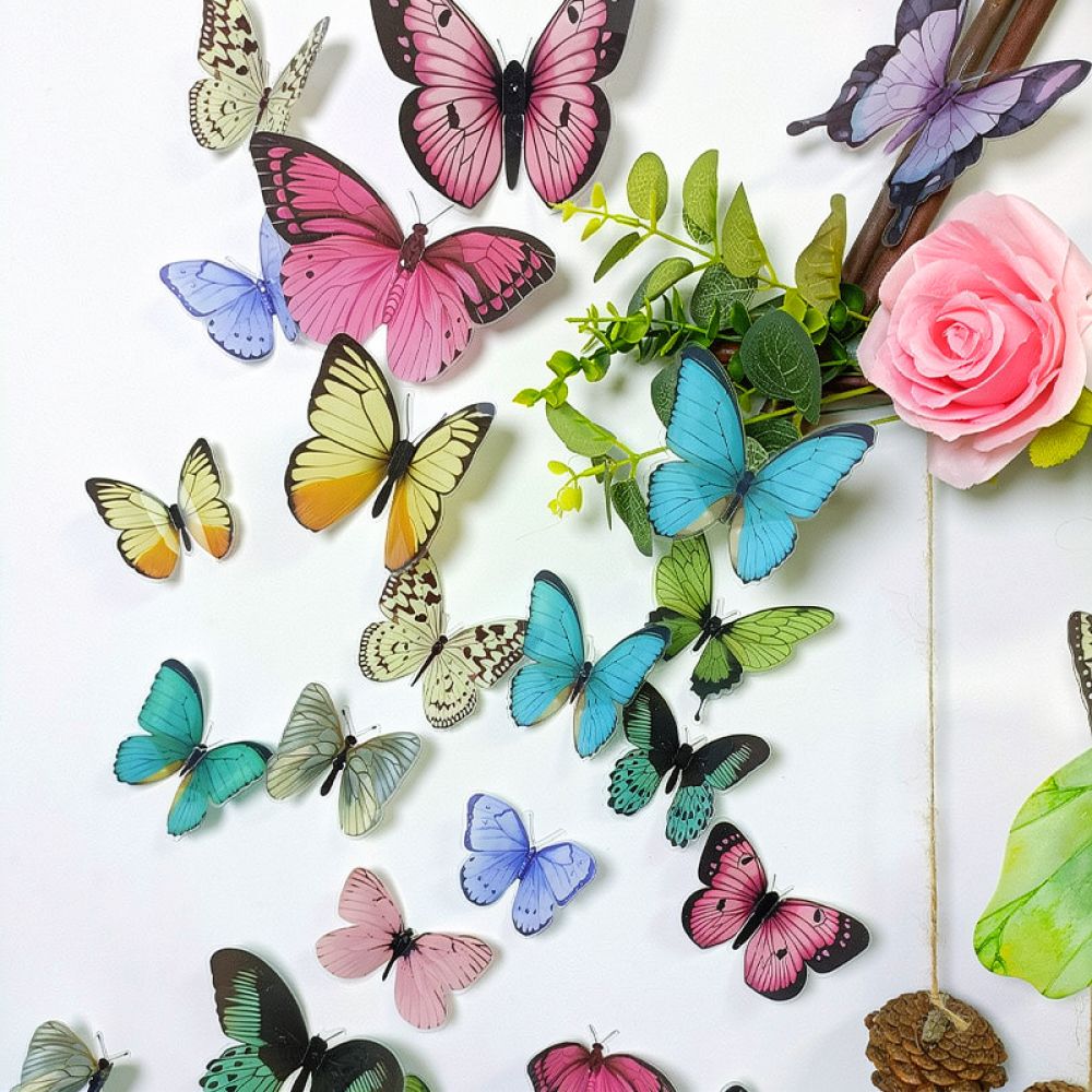 Art And Craft For Nursery - 人工蝶のPVC製ウォールデカール。カラフルでリアルなデザイン。花束の装飾、家庭用アート、工芸品、ギフト包装に。