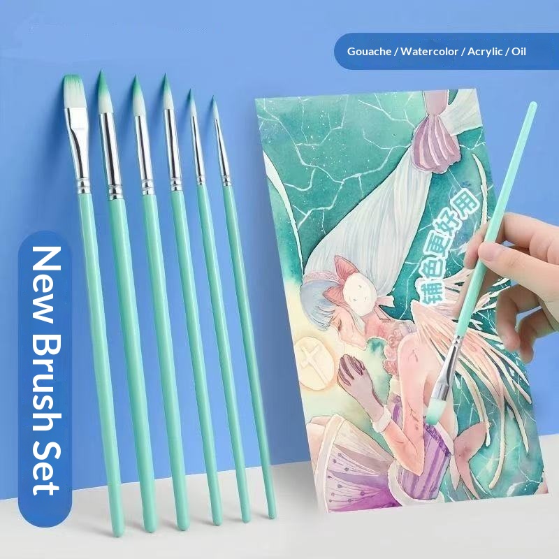 Gouache Paint Set - 6本セット ナイロン毛 水彩 アクリル絵筆 ガッシュ デジタル油絵筆