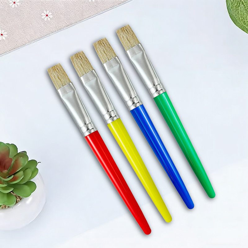 Gouache Paint Set - 4本セット カラフルな柄の平筆セット アクリル水彩ガッシュ絵の具用 DIYクラフト アートプロジェクト 学校用品