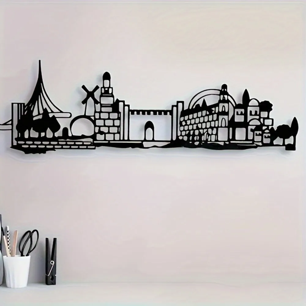 Art & Craft Paper For Kids - CIFBUY 鉄製ウォールアート エルサレムのスカイライン 旧市街のシルエット ダビデの星 金属彫刻
