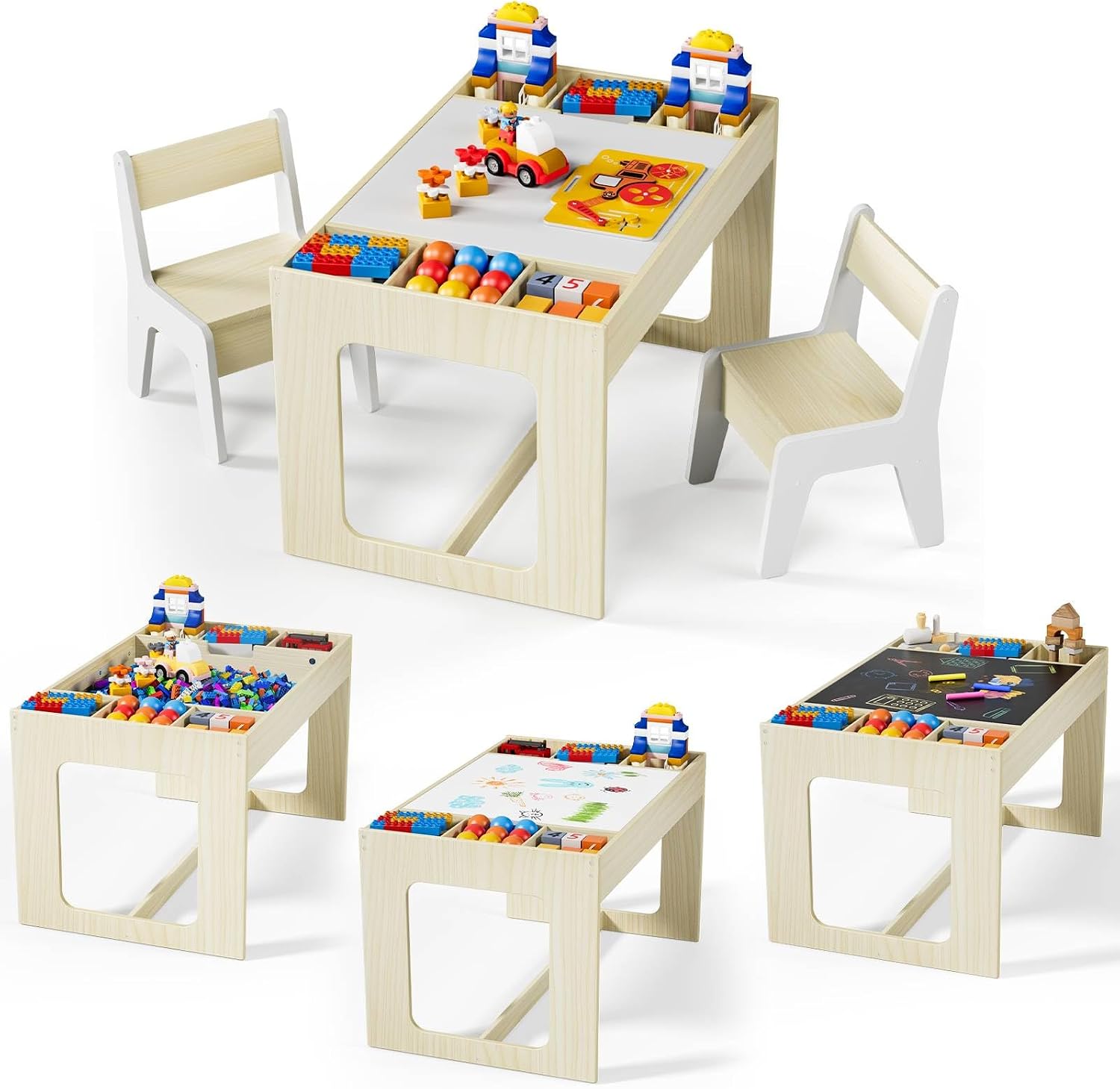 3 in 1 キッズアートテーブル＆チェアセット、黒板付き木 - Art And Craft For Nursery のレビューと価格