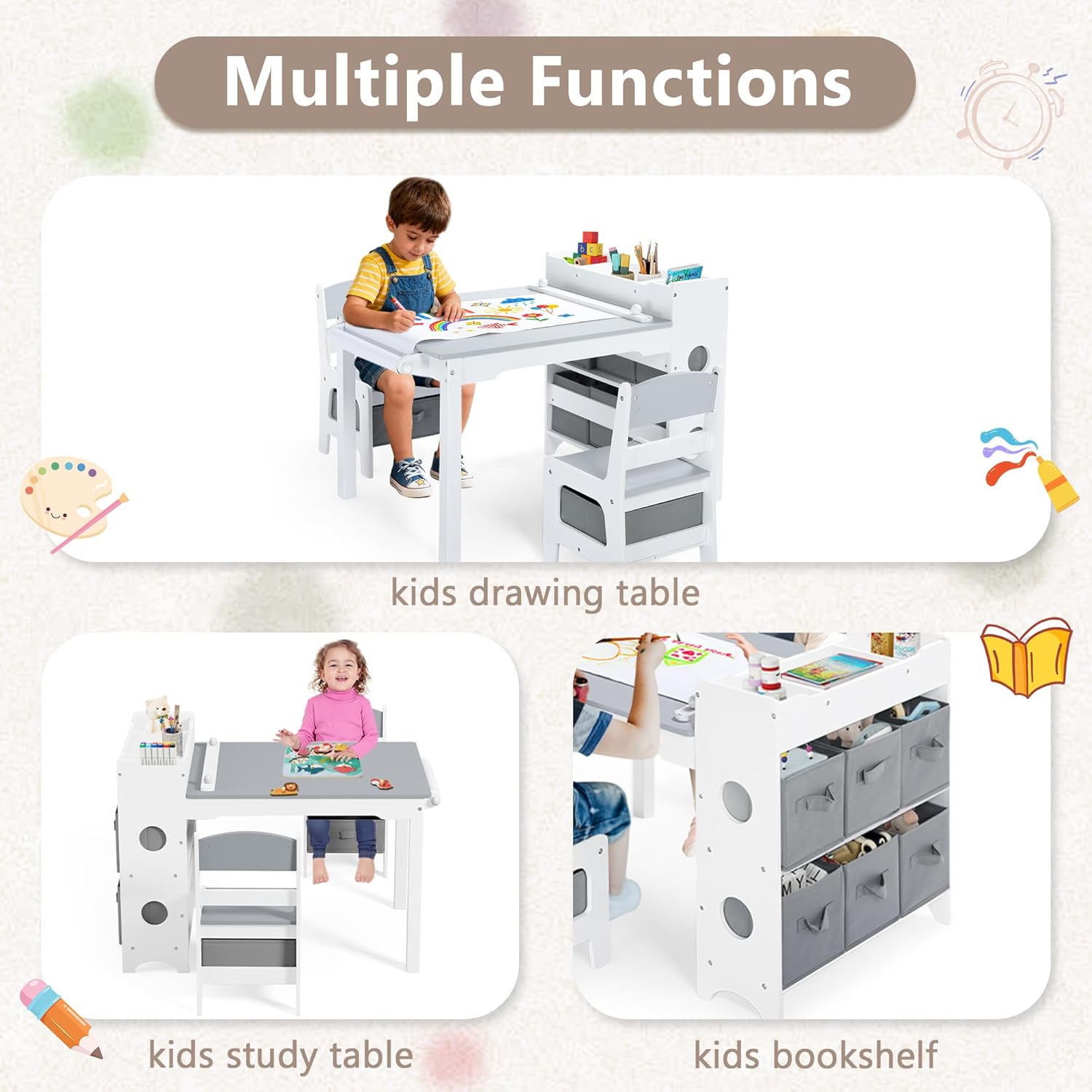キッズアートテーブル＆チェアセット、木製幼児用アクティビティ - Art And Craft For Nursery のレビューと価格