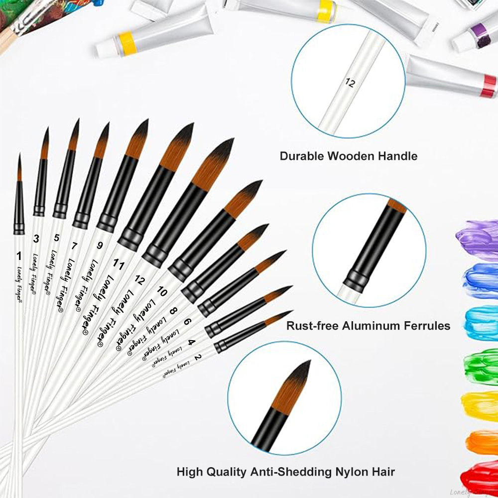12本ホワイトナイロンアーティストペイントブラシセット、アク - Gouache Paint Set のレビューと価格